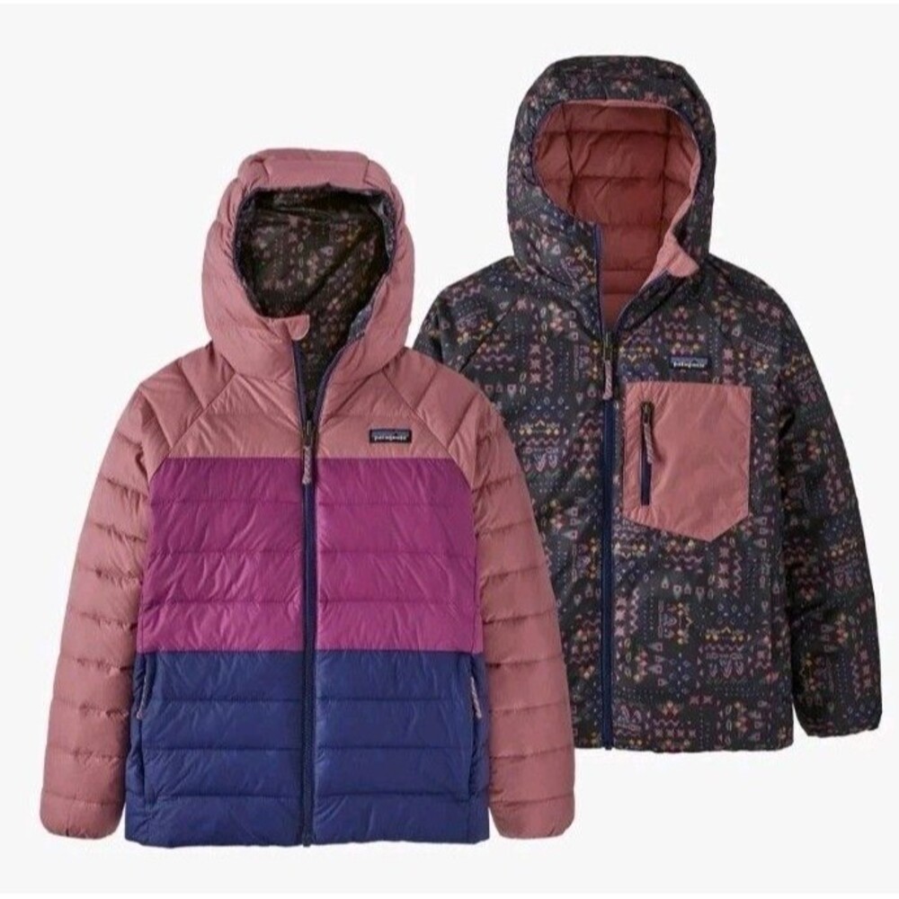 Patagonia Kids' Reversible Down Sweater Hoody - Wandering Woods, Girls Size XXL